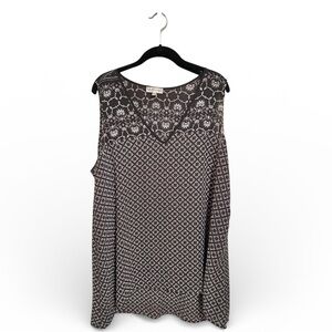 NM Neiman Marcus Exclusive Mixed Print Sleeveless Blouse Black White 1X